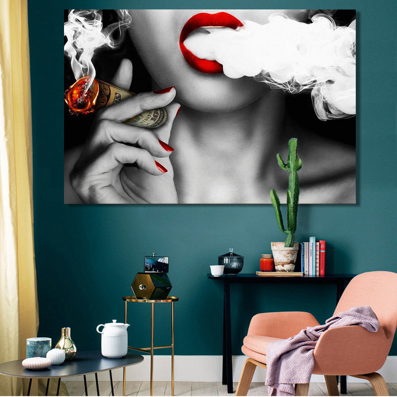 Modern Abstract Portrait Canvas Art: Women & Smoke