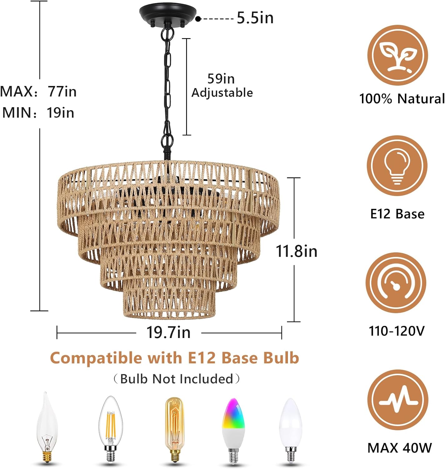 6-Light Wicker Pendant Dining Room Chandelier