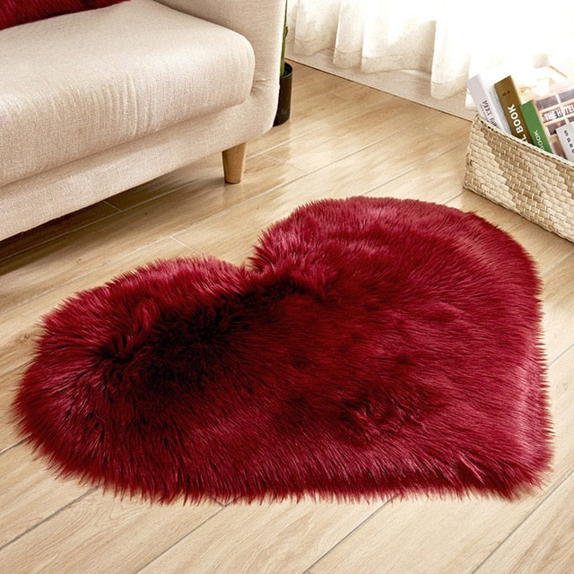 Fluffy Love Heart Faux Fur Area Rug