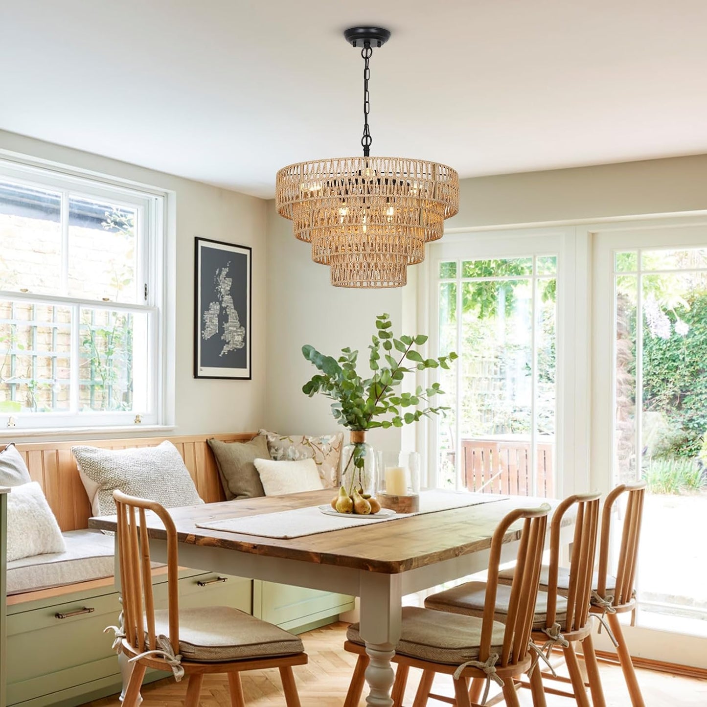 6-Light Wicker Pendant Dining Room Chandelier