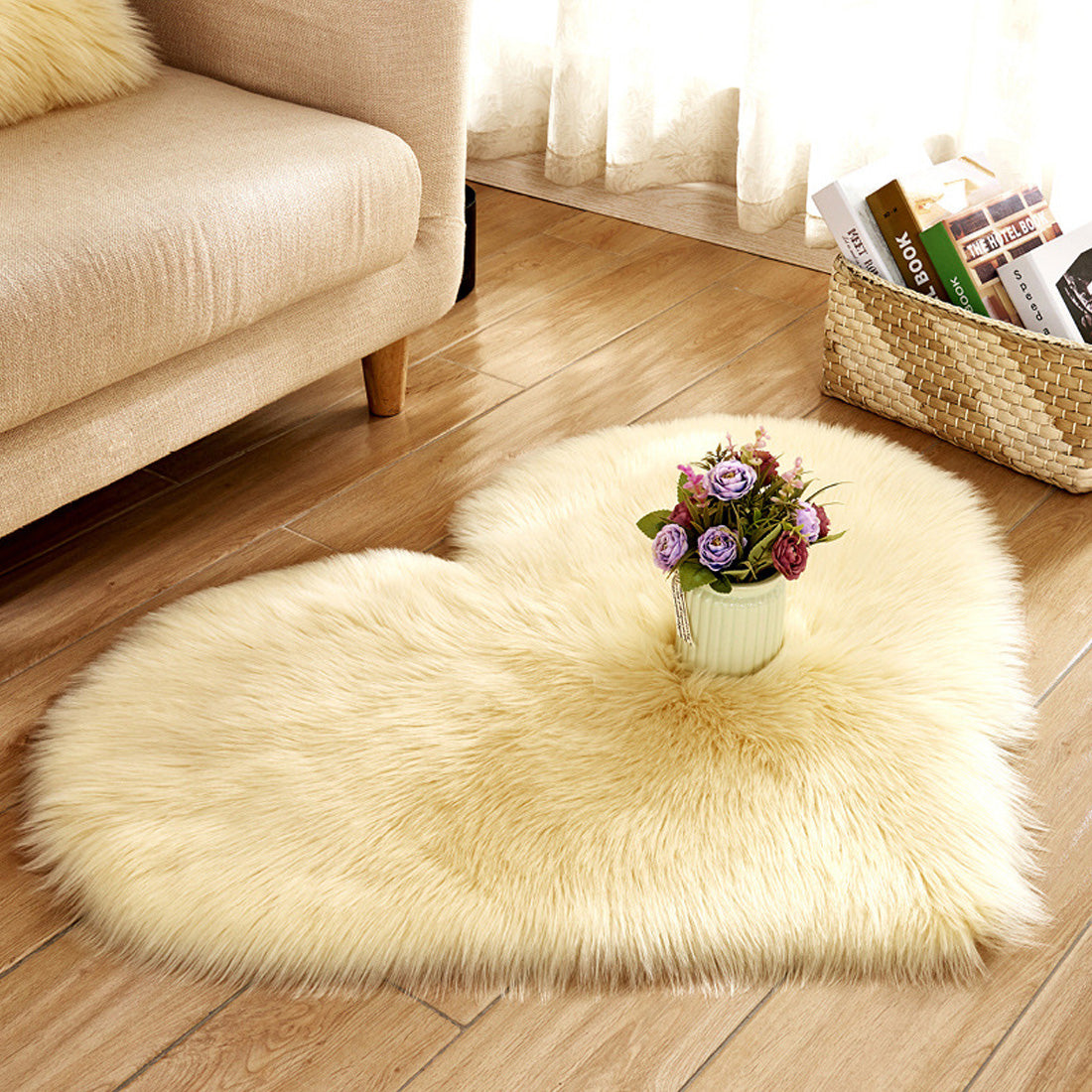 Fluffy Love Heart Faux Fur Area Rug