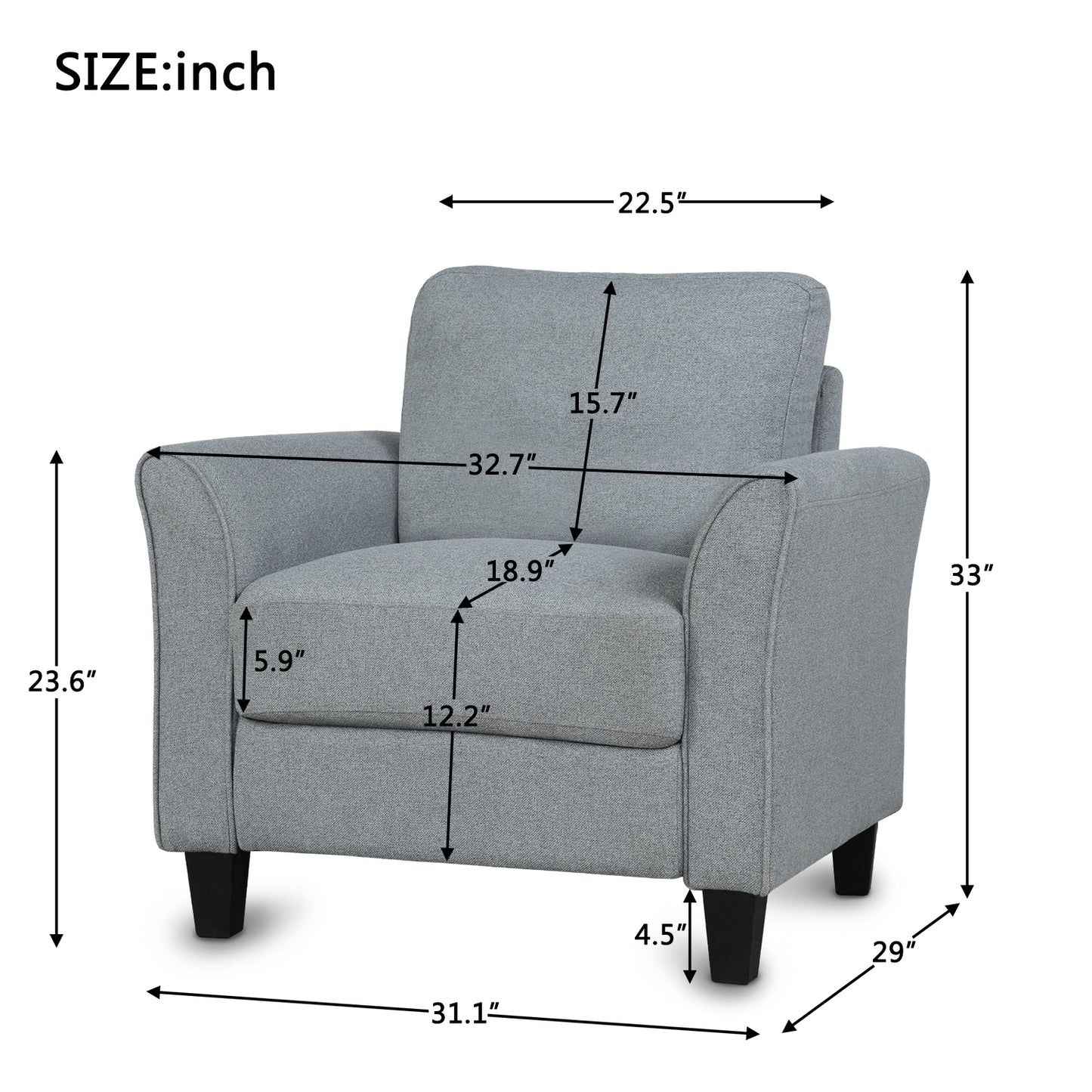 Gray Armrest Single Sofa