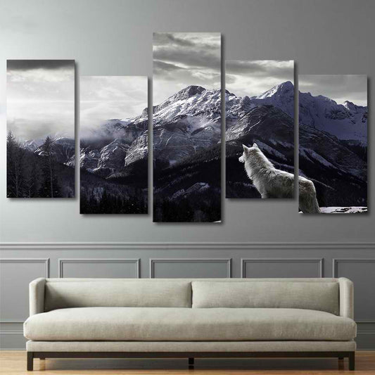 5-Piece Snow Mountain Wolf Canvas Wall Art