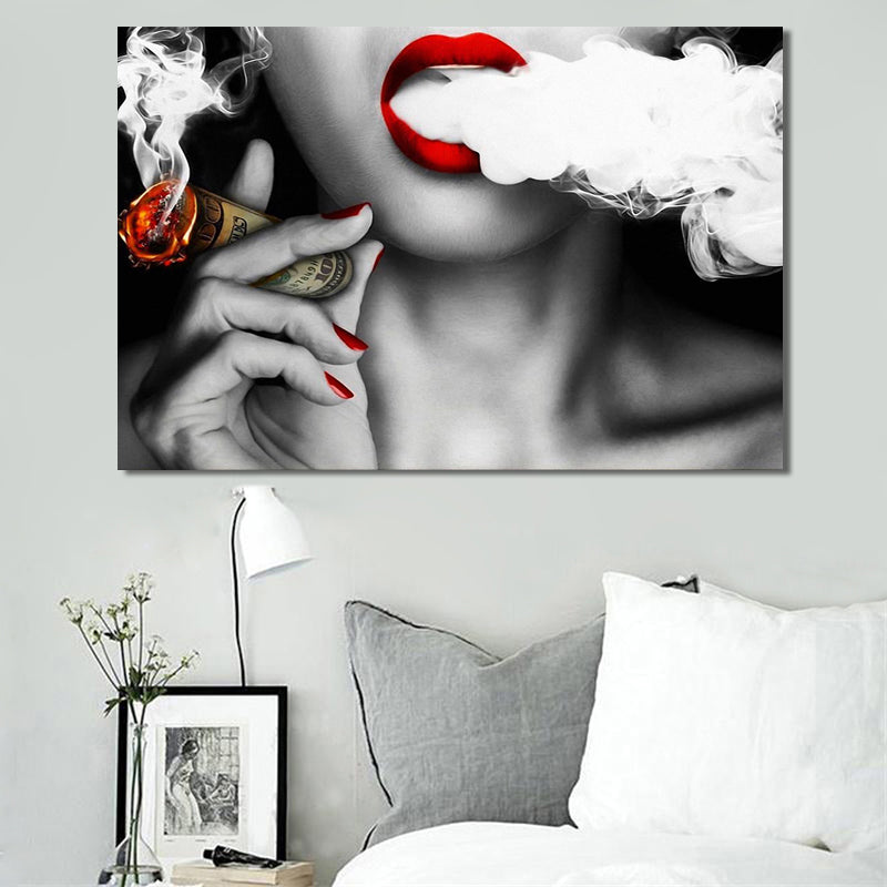 Modern Abstract Portrait Canvas Art: Women & Smoke