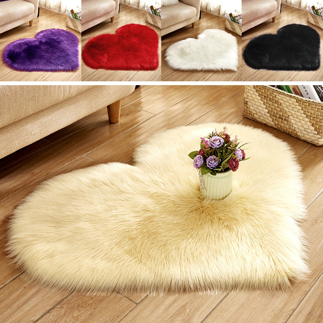 Fluffy Love Heart Faux Fur Area Rug