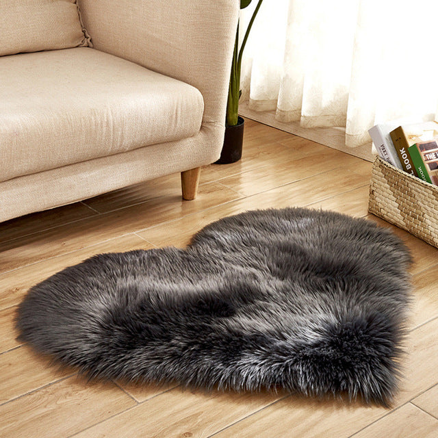 Fluffy Love Heart Faux Fur Area Rug