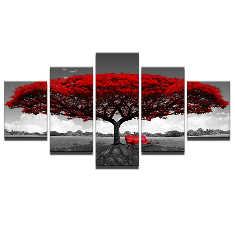 5-Piece Red Tree Modular Canvas Art