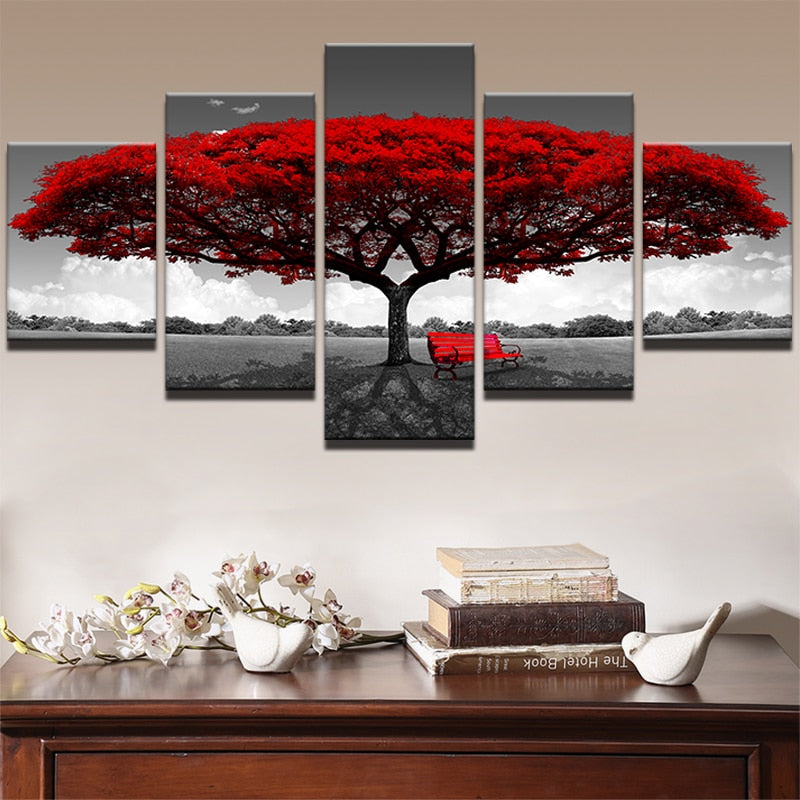 5-Piece Red Tree Modular Canvas Art