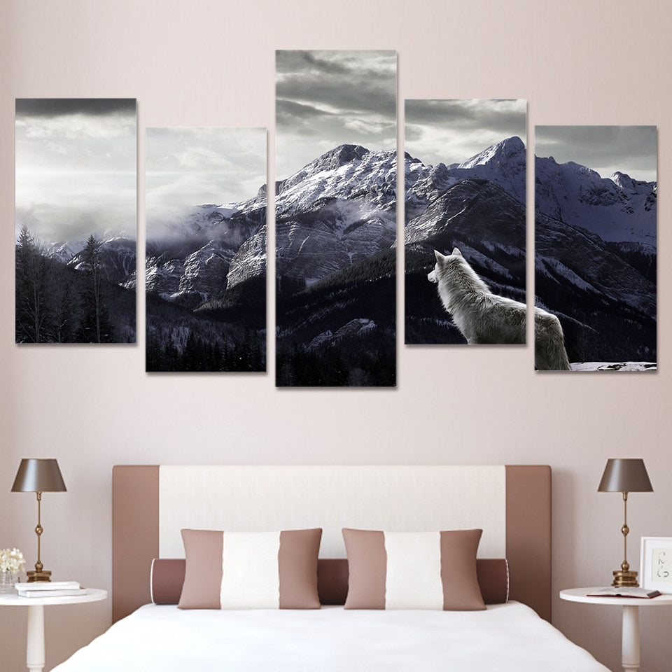 5-Piece Snow Mountain Wolf Canvas Wall Art