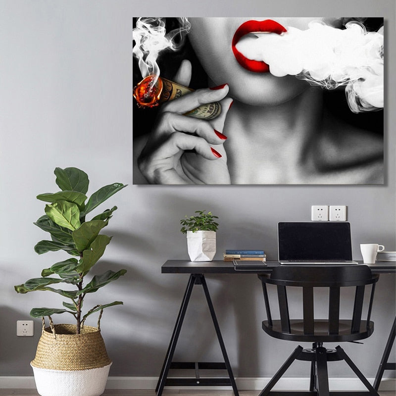 Modern Abstract Portrait Canvas Art: Women & Smoke