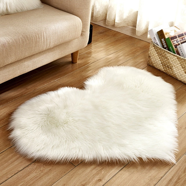 Fluffy Love Heart Faux Fur Area Rug