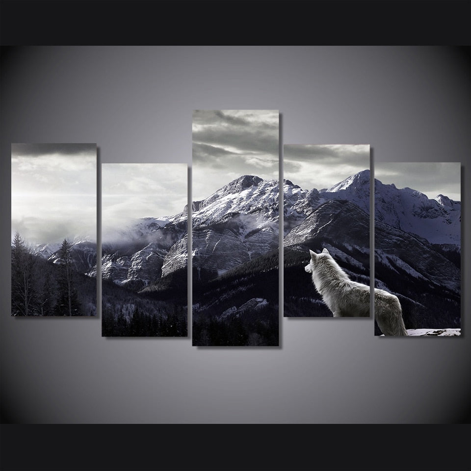 5-Piece Snow Mountain Wolf Canvas Wall Art