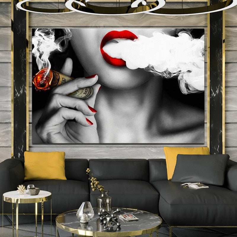 Modern Abstract Portrait Canvas Art: Women & Smoke