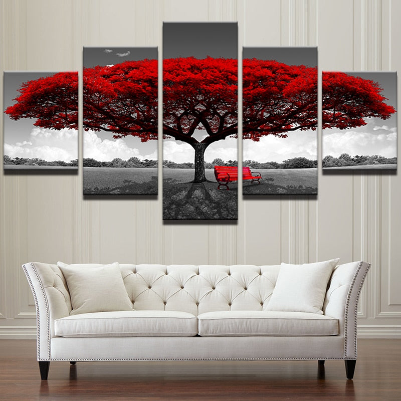 5-Piece Red Tree Modular Canvas Art