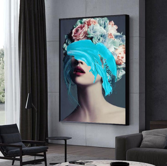 Modern Floral Feather Woman Abstract Canvas Art