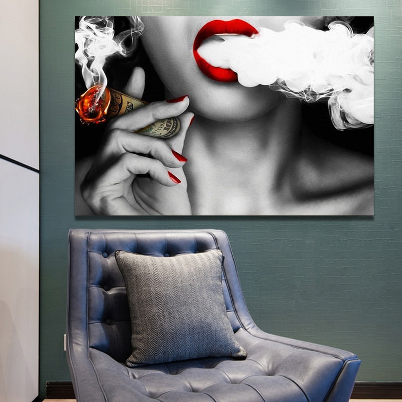 Modern Abstract Portrait Canvas Art: Women & Smoke