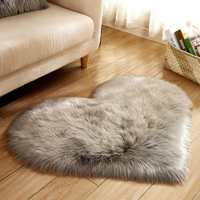 Fluffy Love Heart Faux Fur Area Rug