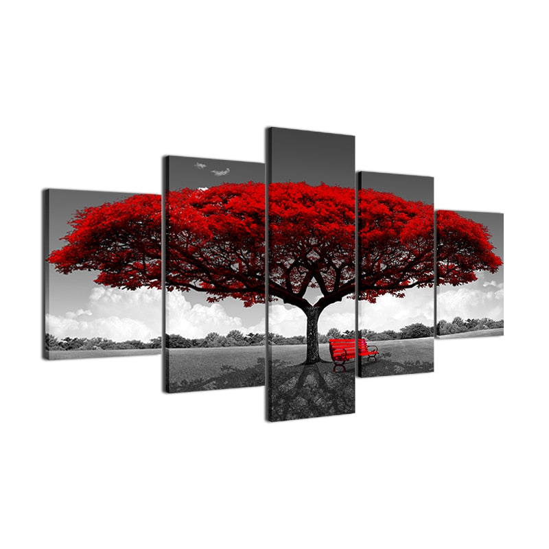 5-Piece Red Tree Modular Canvas Art