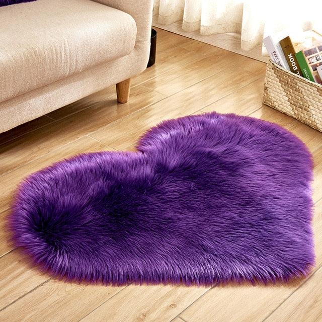 Fluffy Love Heart Faux Fur Area Rug