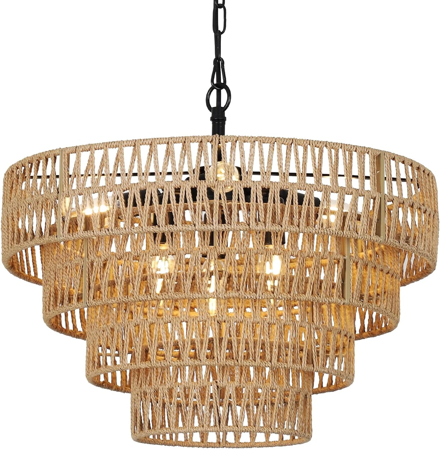 6-Light Wicker Pendant Dining Room Chandelier