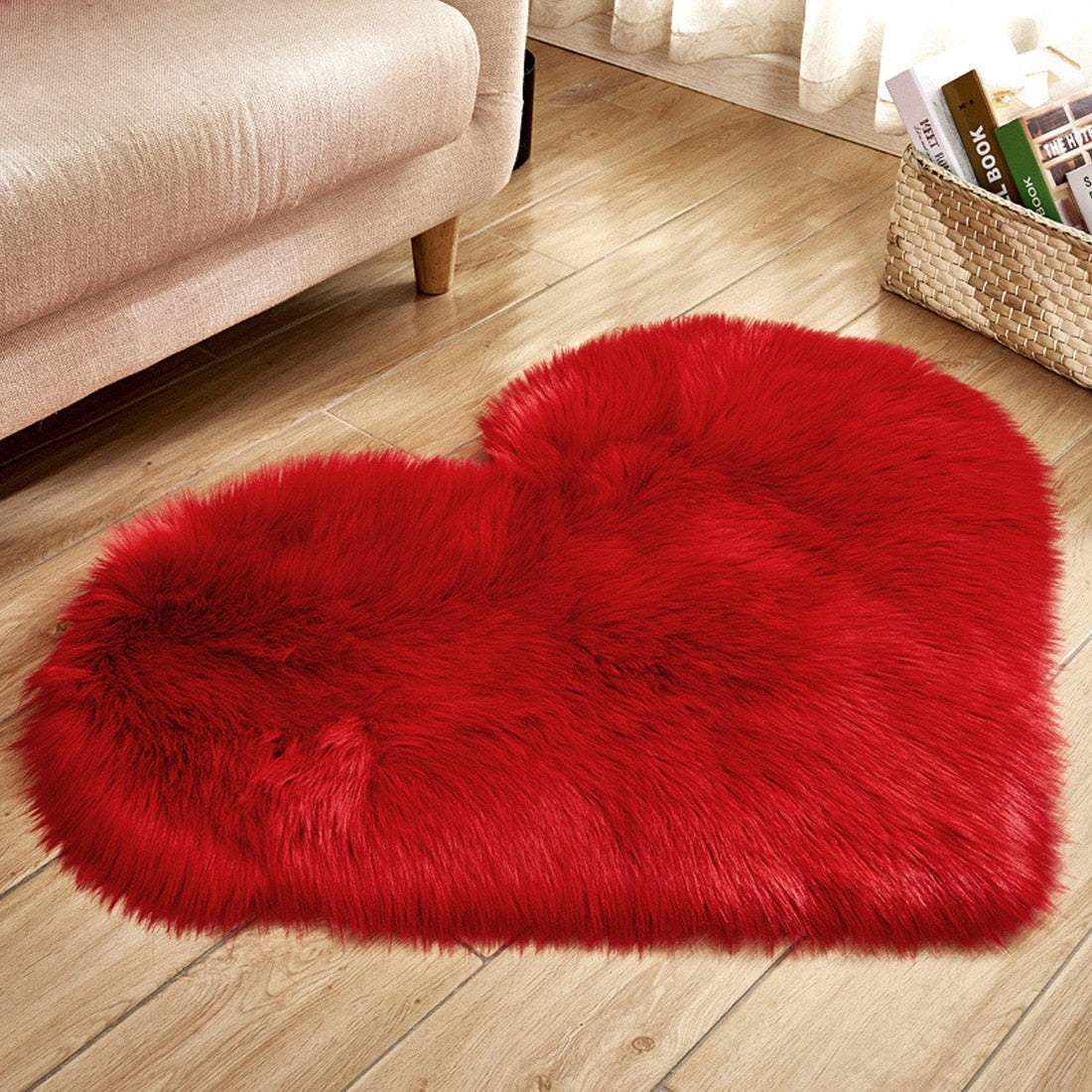 Fluffy Love Heart Faux Fur Area Rug