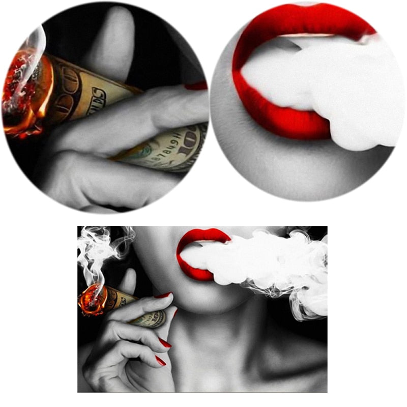 Modern Abstract Portrait Canvas Art: Women & Smoke