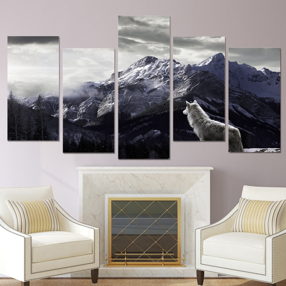 5-Piece Snow Mountain Wolf Canvas Wall Art