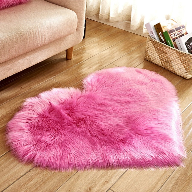 Fluffy Love Heart Faux Fur Area Rug