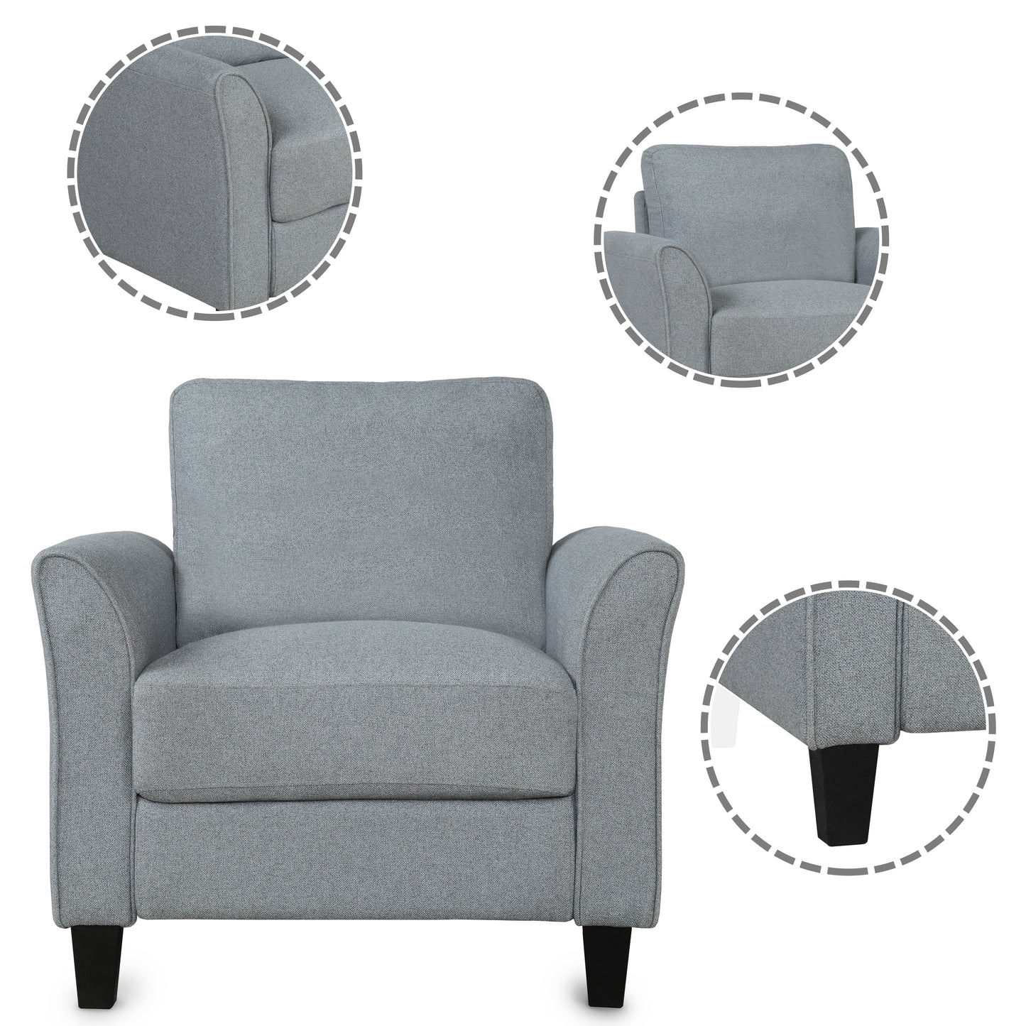 Gray Armrest Single Sofa